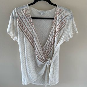 Lucky brand cream womens tie up blouse